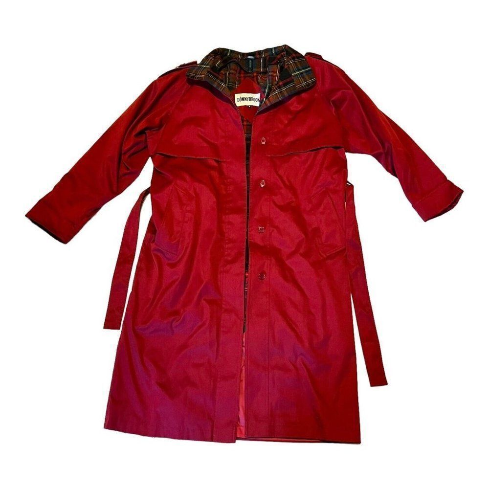 Donny brook Lined Fabric Long Sleeves Red Button Up Women’s Trench Coat Size 6